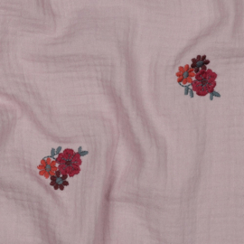 Double Gauze - Embroidery - Flowers - Soft Rose