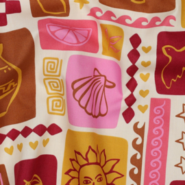 Katoen Poplin Print - Summer Patchwork - Red Pink
