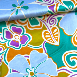 Deadstock - Satijn  Viscose - Flowers  - Acqua MossGreen Purple