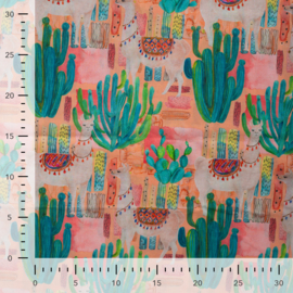 Katoen Voile  Print - Lama  - Pink