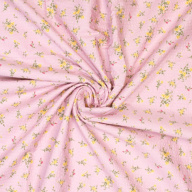 Katoen Seersucker - Small Flowers - Pink