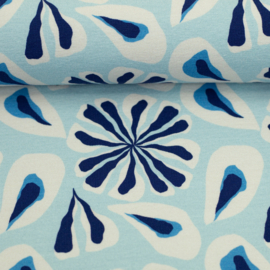 Swafing - French Terry   - Aloha - Acqua Flowers - Light Blue