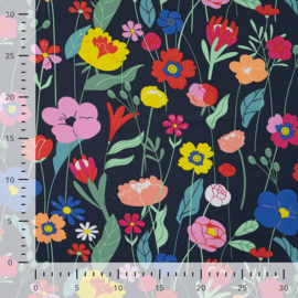Qjutie - French Terry Print   - Flowers  - Dark Blue