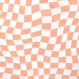 Tricot Jersey Print - Graphic Squares - Peach 