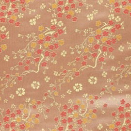 Satijn - Flowers  Brocade - Beige