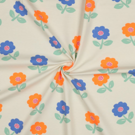 Verhees Textiles - Jersey Tricot - Neon Flowers - Off White