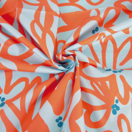 Katia Fabrics - Poplin Katoen - Flowers - Turquoise Orange