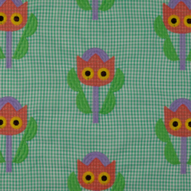 Broderie -  Katoen  -  Checks - Tulip Faces - Green
