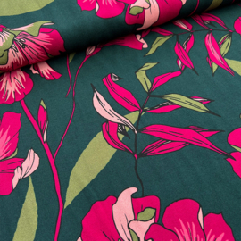 A la Ville - Viscose Print -  Flowers - Green Pink