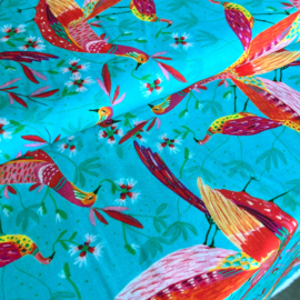 Roeqiya Fris - Viscose  - Birds   - Acqua