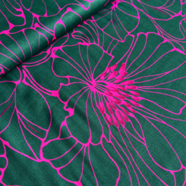 Bittoun - A la Ville - Viscose  Satijn  - Flowers    - Petrol Fuchsia