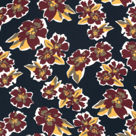 Viscose  - Flower   - Navy Ochre