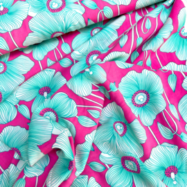Deadstock -  Viscose - Flowers  - Acqua Fuchsia
