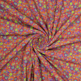 Viscose Print - Vintage Flowers - Orange Purple