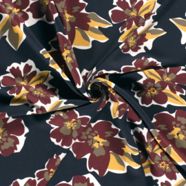 Viscose  - Flower   - Navy Ochre