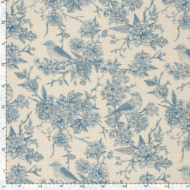 Double Gauze - Flowers and Birds - Blue