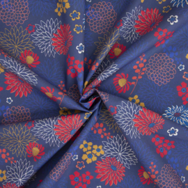 Katia Fabrics - Poplin - Red & Blue Dahlias
