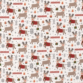 Tricot Print - Kerst - Festive Deer  - Off White