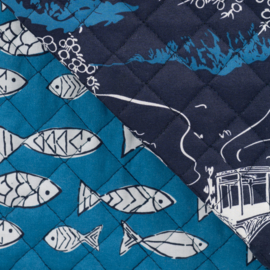 Stepped - Quilted - Nautical Fishes   - Double Sided -  Dark Blue & Blue