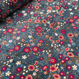 Corduroy - Babyrib - Tiny Flowers  - Blue