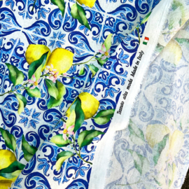 Deadstock - Linnen Viscose - Lemons  - Bleu
