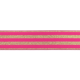 Elastiek | 4 cm breed | Fuchsia met Glitter - Goud
