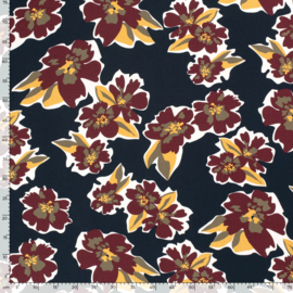 Viscose  - Flower   - Navy Ochre