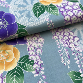 Japanese Cotton Floral Print - Fuji no Hana - Light blue
