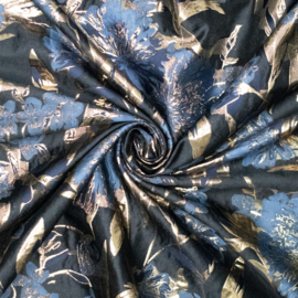 Jacquard - Double Sided - Shiny Flowers - Black Blue
