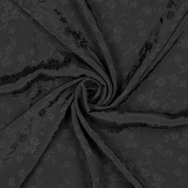 Verhees Viscose Jacquard - Flowers  - Black