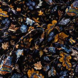 Quilt Velvet Fluweel - Leaves - Blue Black