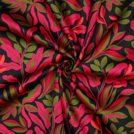 Nerida Hansen - Cotton Satin  - Lush Leaves  -  Jet black