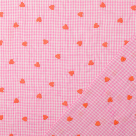 Broderie -  Katoen  -  Checks - Hearts  - Pink