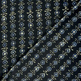 katoen Print - Voile - Batik - Flowers - Indigo