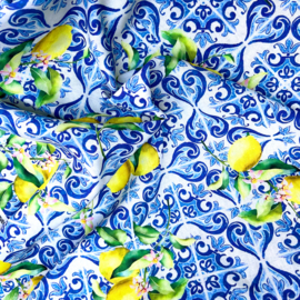 Deadstock - Linnen Viscose - Lemons  - Bleu