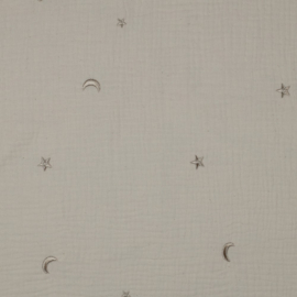 Double Gauze - Embroidery - Moon & Stars - Sand 062