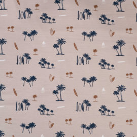 Jersey Tricot Print - Surf and Palms - Sand
