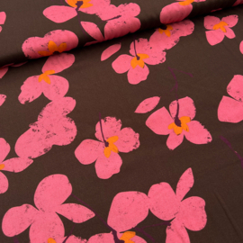 A la Ville - Viscose Print -  Flowers - Brown  Pink