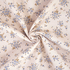 Katia Fabrics - Flannel Katoen - Small Blue Flowers - Naturel