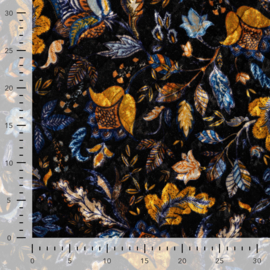 Quilt Velvet Fluweel - Leaves - Blue Black