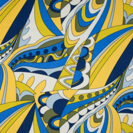 Viscose Chally | Retro Print | Blue - Yellow - Olive