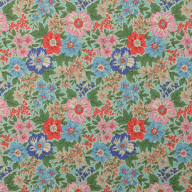 Katoen Twill - Flowers - Acqua