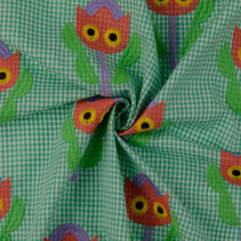 Broderie -  Katoen  -  Checks - Tulip Faces - Green
