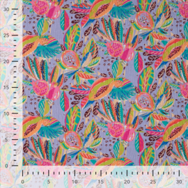 Qjutie - Crincle Cotton   - Tropical Flowers  - Lavender