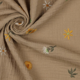 Verhees Textiles - Double Gauze - Embroidery - Sunflowers - Beige