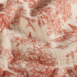 Double Gauze - Flowers and Birds - Red