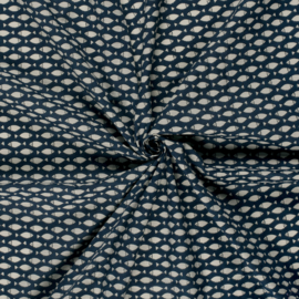 katoen Print - Voile - Batik - Fishes   - Indigo