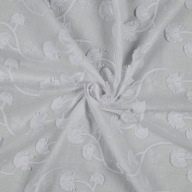 Verhees Textiles - Cotton Voile Embroidery Gingko Flowers - White