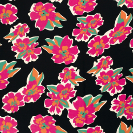 Viscose  - Flower   - Black Pink