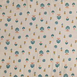 Double Gauze - Graphic Flowers   - Sand